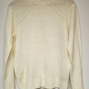 Juicy Couture Studded White Crew Neck Sweater Soft Knit With Pearls